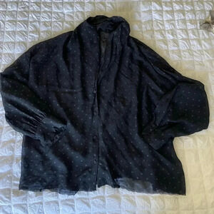 RTA polka dot sheer raw hem blouse